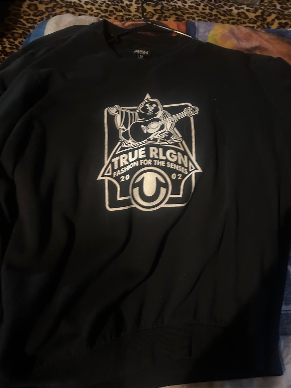 True Religion Black Crewneck Sweatshirt with White Graphic Logo